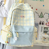 Yookdd (yookdd) schoolbag junior high school girl high-looking plaid school backpack Japanese style ins style high school student backpack blue and yellow plaid schoolbag with pendant