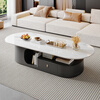 Home Italian simple style slate coffee table small apartment high-end home living room sofa oval coffee table tea table combination Snow Mountain White slate coffee table 120*60*42cm