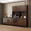 Juwanjia wood solid wood sideboard integrated wall cabinet new Chinese style wine cabinet living room storage cabinet tea cabinet kitchen storage cupboard walnut color multi-function cabinet 105*40*200cm