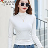 Woodpecker pure cotton long-sleeved T-shirt bottoming shirt for women spring and autumn solid color versatile half turtleneck slim inner top for women white L