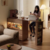 Harmony Dujiang solid wood sideboard bar table retractable storage partition integrated cabinet living room small apartment sofa side cabinet double-sided storage bar table combination walnut color solid wood