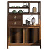 New Chinese style Bogu rack black gold Duobao Pavilion solid wood display cabinet low cabinet tea room side cabinet tea tea cabinet all solid wood tea cabinet 80*35*120 black walnut color