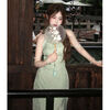 Zhenxiqi new Chinese style national style cool feeling green improved cheongsam sexy style thousands of beautiful halterneck dress women summer turquoise L