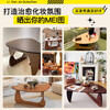 Tangxitang solid wood tempered glass coffee table living room home small apartment minimalist creative modern simple Internet celebrity high-end coffee table walnut color rubber wood desktop 83CM