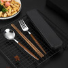 MaiYaYa portable tableware set stainless steel wooden chopsticks spoon fork three-piece set student children's tableware travel box portable tableware-silver chopsticks-fork-spoon-box