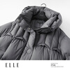 ELLE90 white duck down long hooded down jacket for women 2025 winter new year new year simple long thickened warm jacket medium gray M