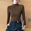 Yalu Half Turtle Collar Modal Bottoming Shirt Women's Spring and Autumn Slim Fit Styled Inner Style Long Sleeve T-shirt 2025 New Versatile Top Brown + Apricot L Suitable for 100-115 catties