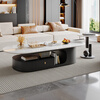 Home Italian simple style slate coffee table small apartment high-end home living room sofa oval coffee table tea table combination Snow Mountain White slate coffee table 120*60*42cm