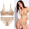 Victoria Palace Sexy Underwear Ultra-thin Transparent Half Cup Lace Underwear Big Breast Revealing Small Anti-sagging Push-up Bra Set Lotus Root 80B/36 with L Size Underwear