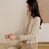 Jin Santa Cardigan Women's Spring and Autumn Silk Mulberry Silk Wool Round Neck Phi with Long Sleeve Cardigan Rice Camel Stripe M