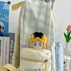 Yookdd (yookdd) schoolbag junior high school girl high-looking plaid school backpack Japanese style ins style high school student backpack blue and yellow plaid schoolbag with pendant