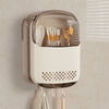 YOUQIN Chopstick Storage Box Kitchen Storage Countertop Spoon Cutlery Container Drain Storage Rack Chopstick Cage Chopstick Basket Chopstick Container Upgraded Model/With 3 Hooks-Milk White