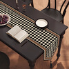 Pure mid-century style dining table and table flag, light luxury, high-end long tea mat, tea table cushion, sideboard, thickened tablecloth, coffee table and tea flag, Huafuluoye 30*140cm cotton and linen + round bead tassel black