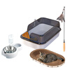 HELLOJOY Cat Litter Box Extra Large Cat Raising Novice Set Cat Feeding and Watering Cat Nest Funny Cat Stick Toy Set Four-piece Set