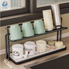 Olevo cup holder kitchen countertop layered cup storage rack thermos bottle tea cup coffee storage rack double-layer drain tray rack drain cup holder black