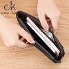 Casa-kupsCK Chinese Valentine's Day leather wallet women's long Korean style fashion men's clutch wrist coin mobile phone bag black