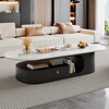 Home Italian simple style slate coffee table small apartment high-end home living room sofa oval coffee table tea table combination Snow Mountain White slate coffee table 120*60*42cm