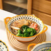 Nordic ceramic bowl rice bowl large bowl thickened household plate ins style high-looking anti-scalding plate and bowl set tableware 7.5-inch double-eared bowl + spoon good luck and colorful