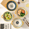 Nordic ceramic bowl rice bowl large bowl thickened household plate ins style high-looking anti-scalding plate and bowl set tableware 7.5-inch double-eared bowl + spoon good luck and colorful