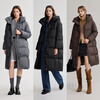 ELLE90 white duck down long hooded down jacket for women 2025 winter new year new year simple long thickened warm jacket medium gray M