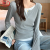 Langsha fake two-piece v-neck bottoming shirt for women autumn 2025 new design niche slim right shoulder inner T-shirt top