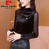 Pierre Cardin 2025 new gold velvet bottoming shirt for women, Korean style half turtleneck beaded long-sleeved T-shirt, versatile in autumn and winter, burgundy M, recommended 850-102 catties