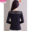 Modal V-neck Modal bottoming shirt for women low-neck versatile lace bottoming shirt 2026 autumn new trend 8145 black V-neck rose lace long-sleeves One size fits all 90kg-130kg