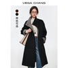 VEGA CHANG Black Brown Style Long Woolen Jacket Women's 2025 New Winter Contrast Color Retro Jacket Dark Night Black M