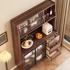 Ling Yuxun solid wood sideboard against the wall integrated storage cabinet double-layer multi-functional wine cabinet storage cabinet new Chinese tea cabinet solid wood ecological board Changhong glass door 80cm double door installation included