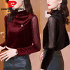 Pierre Cardin 2025 new gold velvet bottoming shirt for women, Korean style half turtleneck beaded long-sleeved T-shirt, versatile in autumn and winter, burgundy M, recommended 850-102 catties
