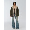 Fu Zhien's warm dialogue two-color fox fur collar detachable 90 goose down jacket mid-length down jacket military green