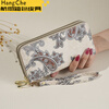 Ye Yu 2025 New Retro Print Lace Wallet Women's National Style Double Zipper Large Capacity Mobile Phone Bag Fashion Gray