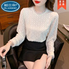 Palando's versatile lace bottoming shirt for women in autumn and winter, new loose long-sleeved inner top, fashionable and stylish shirt, off-white (velvet and thickened) XL 115-130 catties