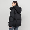 Flying in the snow short down jacket for women 2025 winter new hooded casual thickened warm 90 velvet jacket trendy black XS