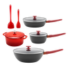 ZWILLING pot set, frying pan, household non-stick pot, wok, enamel pot, steamer, milk pot, kitchen utensils and pots, new upgrade with titanium, Now Plus II kitchen utensils 6-piece set - pomegranate red