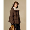 Inman 2025 winter women's new style lamb fur collar horn button thick down jacket warm short bread jacket dark brown XL 168-172cm/131-140 catties