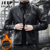 JEEP SPIRIT Jeep leather jacket men's autumn and winter loose jacket men's stand-up collar handsome motorcycle leather jacket black plus velvet 2XL