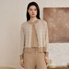 Jin Santa Cardigan Women's Spring and Autumn Silk Mulberry Silk Wool Round Neck Phi with Long Sleeve Cardigan Rice Camel Stripe M