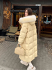Laren Feiyun high-end brand down jacket women's mid-length 2025 winter new loose slimming small over-the-knee long coat cream yellow (real fox big fur collar) S 115 130 pounds
