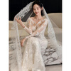 Wei Lianmenglan fishtail light wedding dress bride 2025 new French long-sleeved lace high-end niche outing veil welcome slim dress white S size is too small