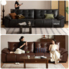 Genji Muyu Leather Sofa Simple First Layer Cowhide Sofa Living Room Large Black Bear Straight Sofa 2.7 Meters (Genuine Leather Black)