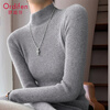 Odyfen wool knitted bottoming shirt for women with half-turtleneck sweater, slim long-sleeved, mid-collar, wearable top, autumn and winter black