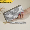 Ye Yu 2025 New Retro Print Lace Wallet Women's National Style Double Zipper Large Capacity Mobile Phone Bag Fashion Gray