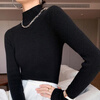 Odyfen wool knitted bottoming shirt for women with half-turtleneck sweater, slim long-sleeved, mid-collar, wearable top, autumn and winter black