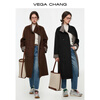 VEGA CHANG Black Brown Style Long Woolen Jacket Women's 2025 New Winter Contrast Color Retro Jacket Dark Night Black M