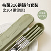 Guofeng 316 stainless steel portable tableware set food grade chopsticks and spoon set personal storage box for students antibacterial 316 avocado chopsticks+spoon+box