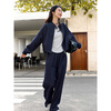 Fanximan's popular and beautiful suits for women this year, new autumn stand-up collar jacket and trousers suit, denim blue L