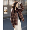 Demana sheep wool plus velvet warm winter retro millennium hooded plaid loose adjustable drawstring women's jacket