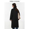 VEGA CHANG Black Brown Style Long Woolen Jacket Women's 2025 New Winter Contrast Color Retro Jacket Dark Night Black M