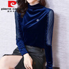 Pierre Cardin 2025 new gold velvet bottoming shirt for women, Korean style half turtleneck beaded long-sleeved T-shirt, versatile in autumn and winter, burgundy M, recommended 850-102 catties